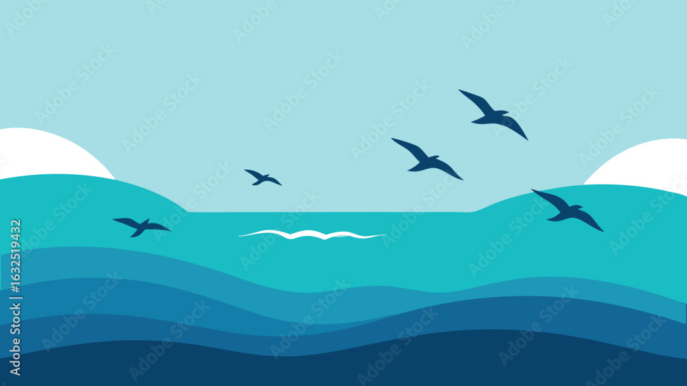 Naklejka premium birds flying over ocean vector background