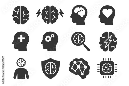 Neuroscience Icons Collection – Brain Research, Neural Networks, and Cognitive Science Vector Set
