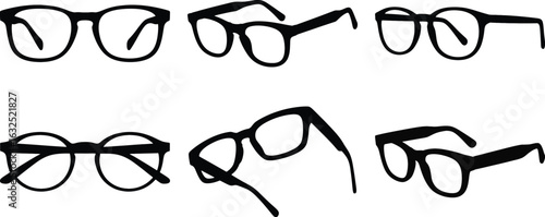Glasses silhouette vector set with different eyeglass frame shapes for fashion and accessory design