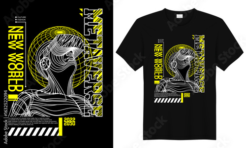 New World Metaverse Streetwear Style T-Shirt Design Futuristic Urban Graphic Tee
