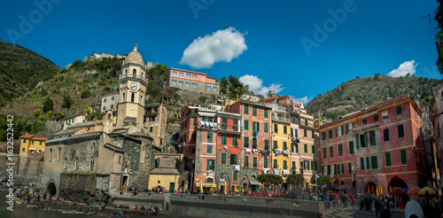 Italian seaside town of Vernazza, Italy, buildings with colorful facades from...
