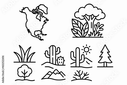 Continental Biome Icons – Ecosystems, Habitats, Geography Symbols