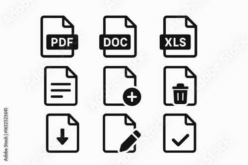 File Format Icons – Document Types, Digital Files, and Data Storage Vector Set