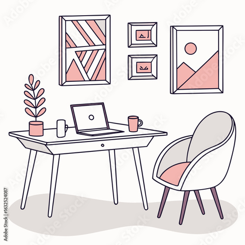 Minimalist Cozy Home Office Setup Illustration