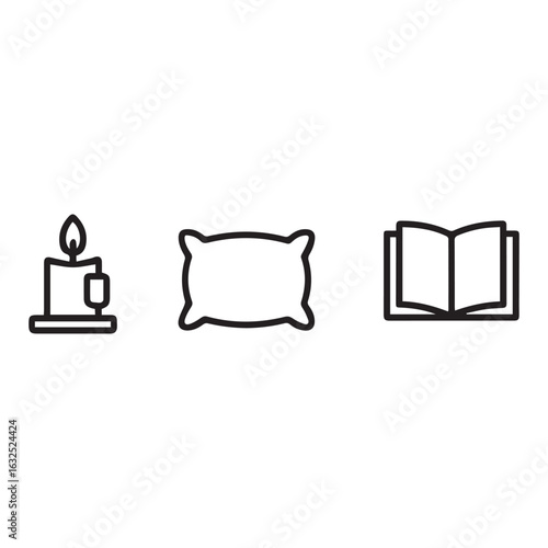 Iconic bedtime routine with candle pillow and book representing relaxation and calm atmosphere for sleep and relaxation