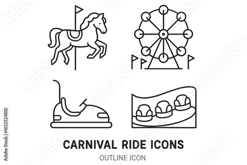 Carnival Ride Icons – Amusement Park, Fairground, and Entertainment Vector Set