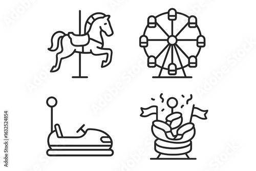 Carnival Ride Icons – Amusement Park, Fairground, and Entertainment Vector Set