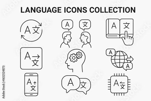 Language Icons Collection – Translation, Communication, and Linguistics Vector Set