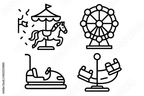 Carnival Ride Icons – Amusement Park, Funfair, and Entertainment Vector Set