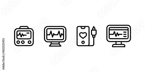 Medical monitoring equipment icons heart rate and vital signs display