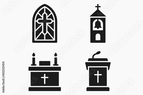 Church Icon Set – Minimalist Religious and Worship Symbols