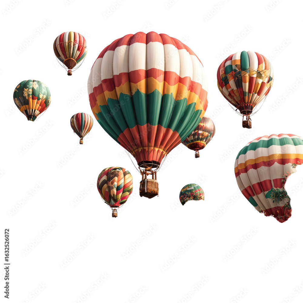 Obraz premium Colorful hot air balloons in a cluster against a black background