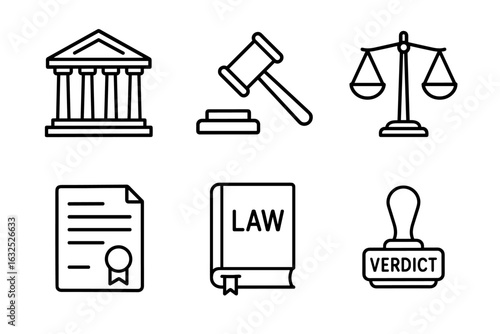 Legal Icons Collection – Law, Justice, and Court Symbols in Minimal Style