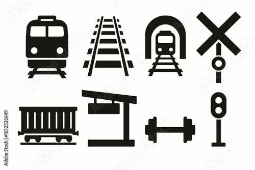 Railway Silhouette Icons – Train, Tracks, Stations and Transport Symbols
