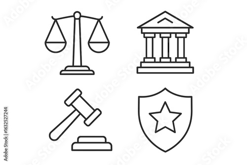 Modern Legal Icons Set – Minimal Line Style for Law and Justice