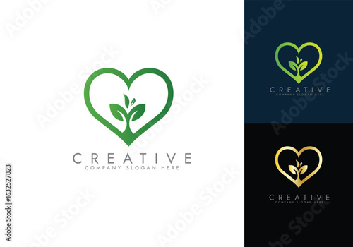 Eco Heart Logo,Heart with leaf logo. Green heart logo vector design