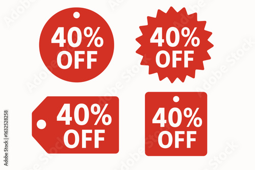 Discount Labels Set – 40% Off Sale Tags and Promotion Badges