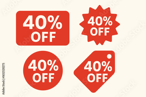 Discount Labels Set – 40% Off Sale Tags and Promotion Badges