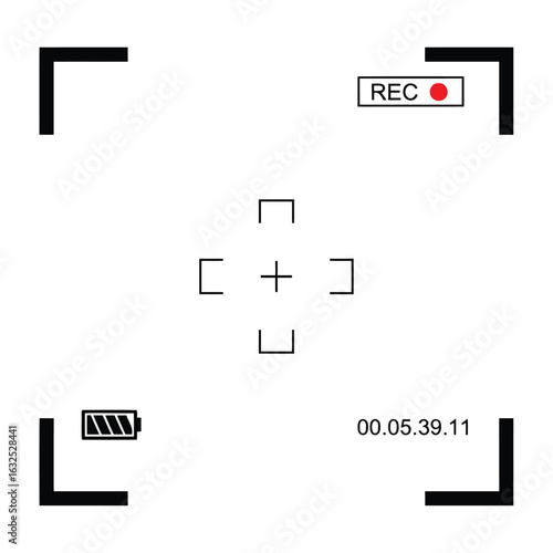 Vector illustration of camera viewfinder with recording indicator and timer isolated on white background