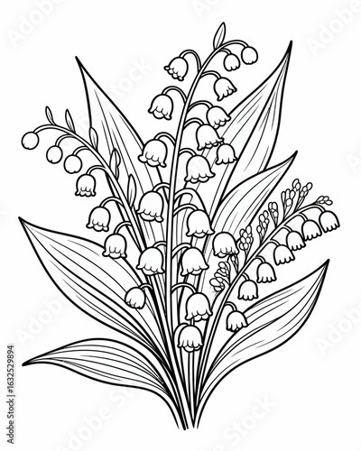 Elegant lily of the valley flower bouquet outline drawing