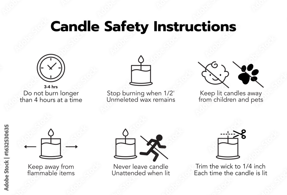 Naklejka premium Candle Safety Instructions Template. Editable Minimalist Guide for Candle Makers and Packaging Inserts.