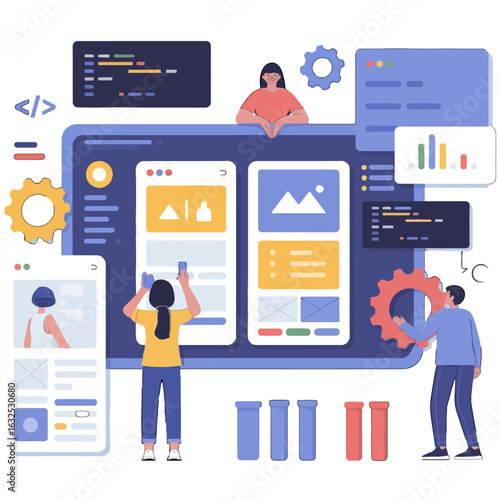 App Design and Development Team Creating Mobile Interface and UI/UX Components