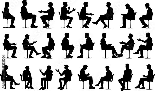 Silhouettes of People Sitting and Talking in Chairs vector bundle