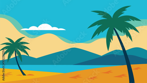tropical beach with palm trees vector background