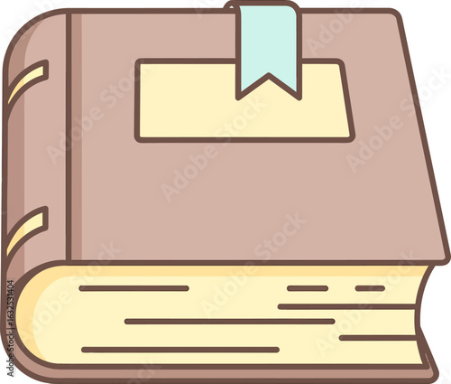 A Closed Book with a Light Blue Bookmark and Yellow Pages.