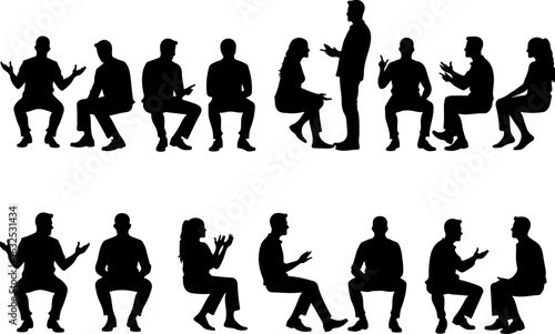 Silhouettes of People Sitting and Talking in Chairs vector bundle