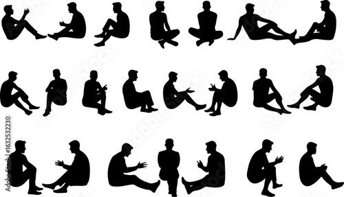  Children in Various Poses  People Sitting and Talking in Chairs vector bundle