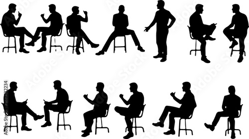  Children in Various Poses  People Sitting and Talking in Chairs vector bundle