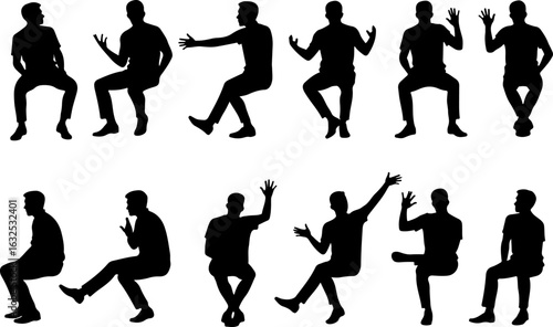  Children in Various Poses  People Sitting and Talking in Chairs vector bundle