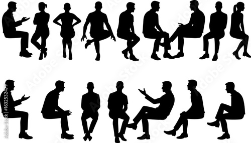  Children in Various Poses  People Sitting and Talking in Chairs vector bundle