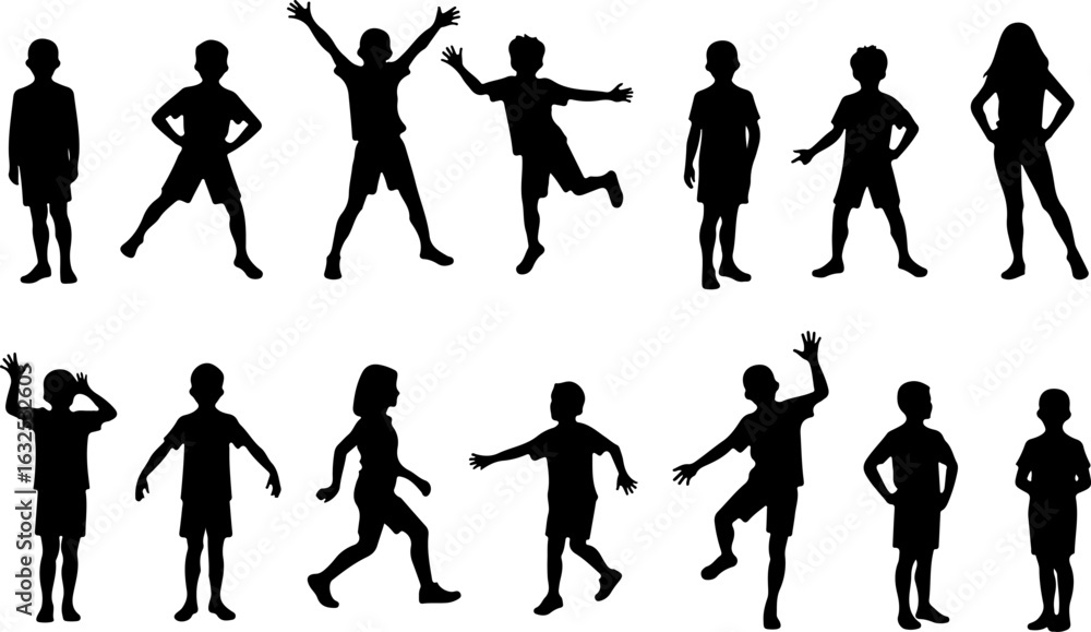 Fototapeta premium Silhouettes of Children in Various Poses vector bundle