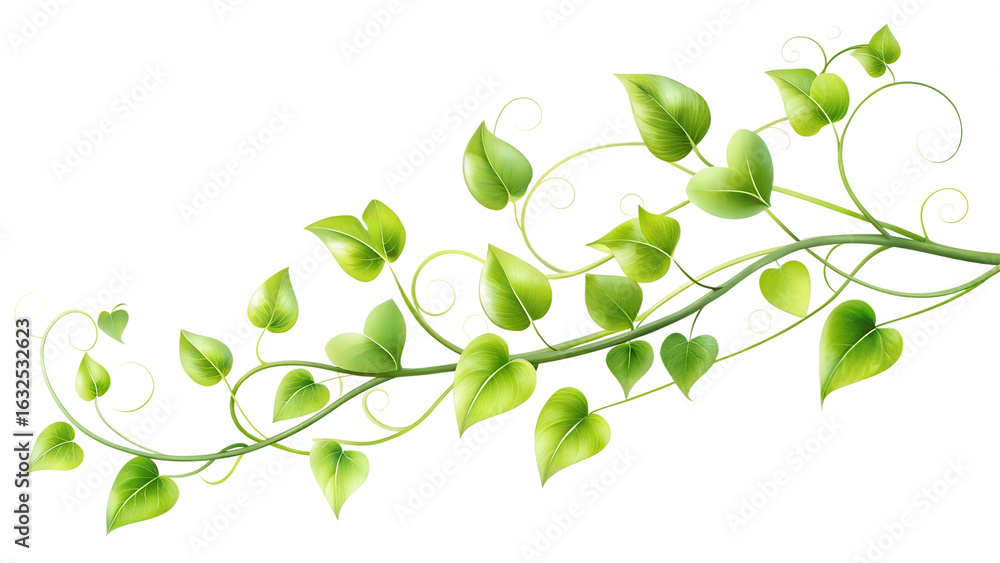 Fototapeta premium Elegant Green Vine with Heart Shaped Leaves on Transparent Background