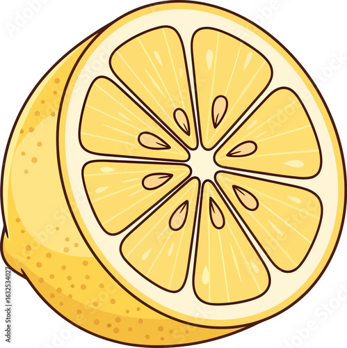 Cartoon Lemon Slice with Visible Seeds and Segments.