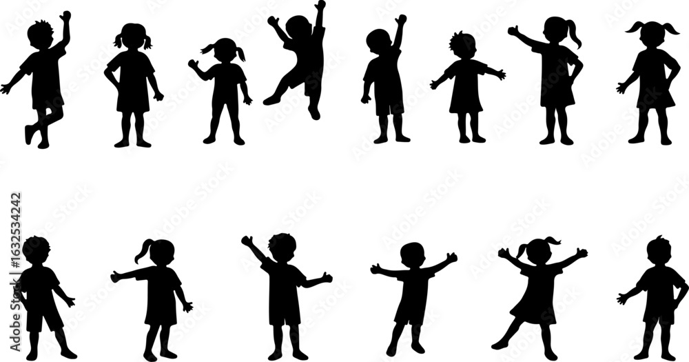 Fototapeta premium Silhouettes of Children in Various Poses vector bundle
