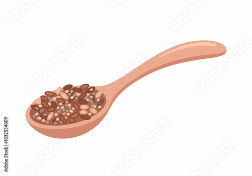 Wooden Spoon Filled with Mixed Grains Seeds and Legumes.