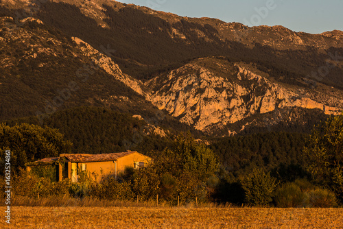 typical country house in the rocky hills of the French Verdon region at sunset