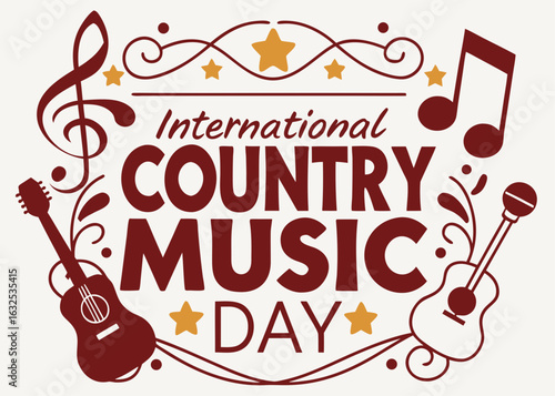 Celebration of International Country Music Day with Guitars Musical Notes and Decorative Elements Illustration festive