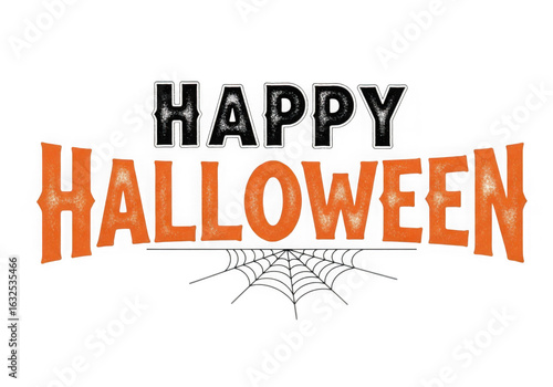 The words happy halloween are displayed with a spiderweb for a spooky holiday isolated on transparent background