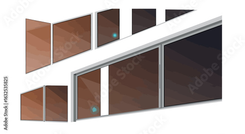 Modern sliding glass doors with wooden panels in minimalist design