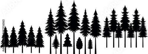 Silhouette of a Forest: A striking monochrome silhouette captures the serene beauty of a coniferous forest, evoking a sense of quiet grandeur and timeless nature.