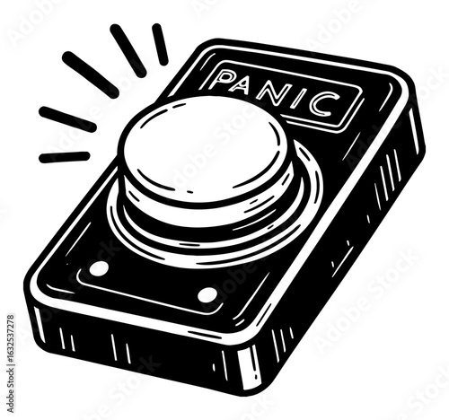 A Panic Button Black and White Outline Line Art Drawing Isolated Object Engraved Style Illustration