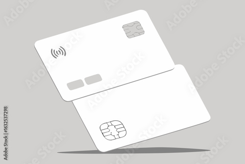 white credit cards on clean background—ideal for modern finance, online payments, banking design, digital wallets
