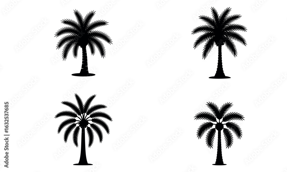 Fototapeta premium Silhouettes of tropical palm trees for nature, summer, and beach themed designs 