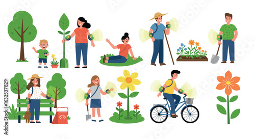 Eco-friendly lifestyle: people engaging in gardening and outdoor activities