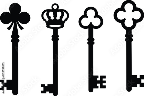 Collection of antique ornate keys in silhouette