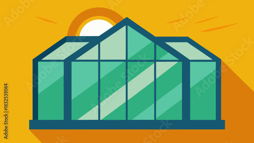 greenhouse reflecting sunlight on glass